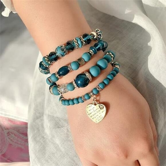 Boho beaded bracelet set stackable crystal multilayer bangle women fashion style - Picture 5 of 7